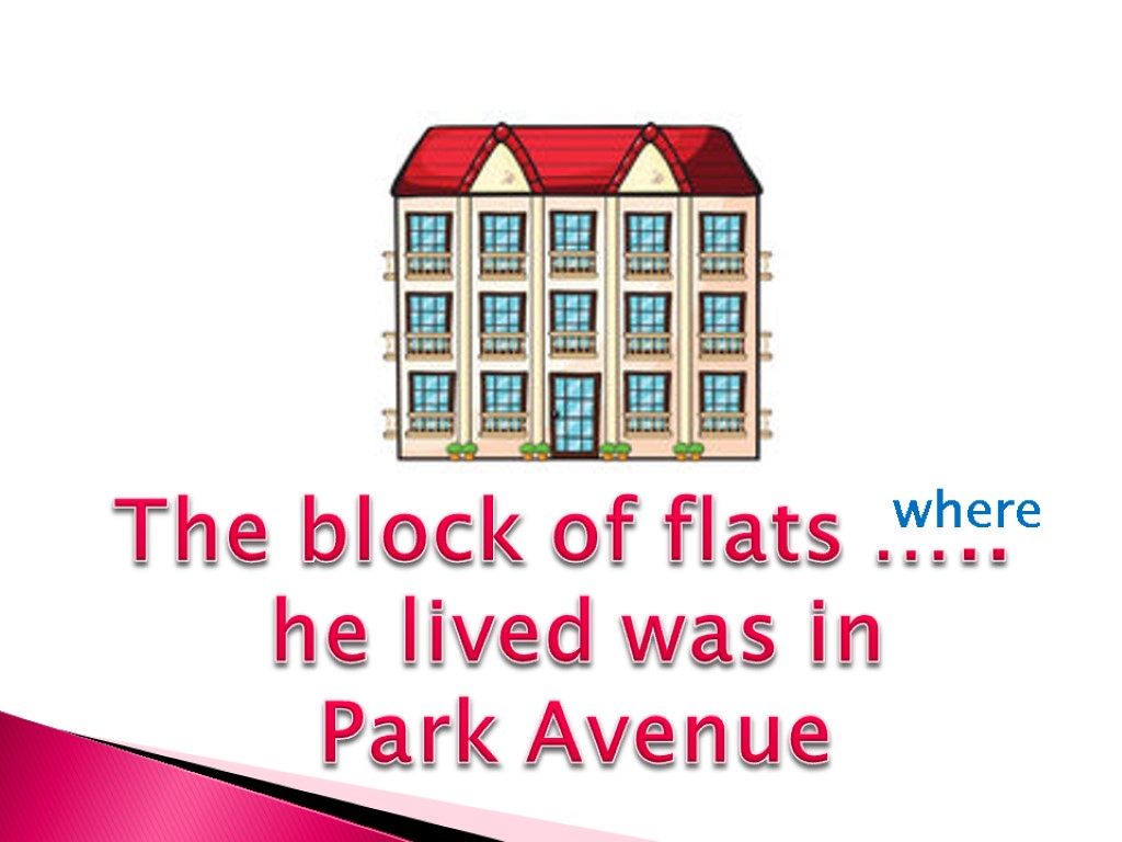 The block of flats ….. he lived was in Park Avenue where